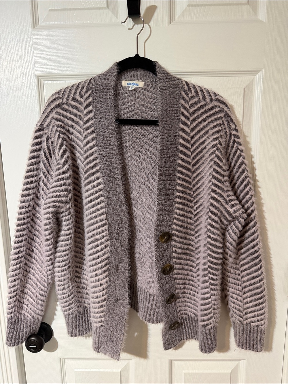 Cozy Chic Chevron Button-Front Cardigan - Lavender Gray